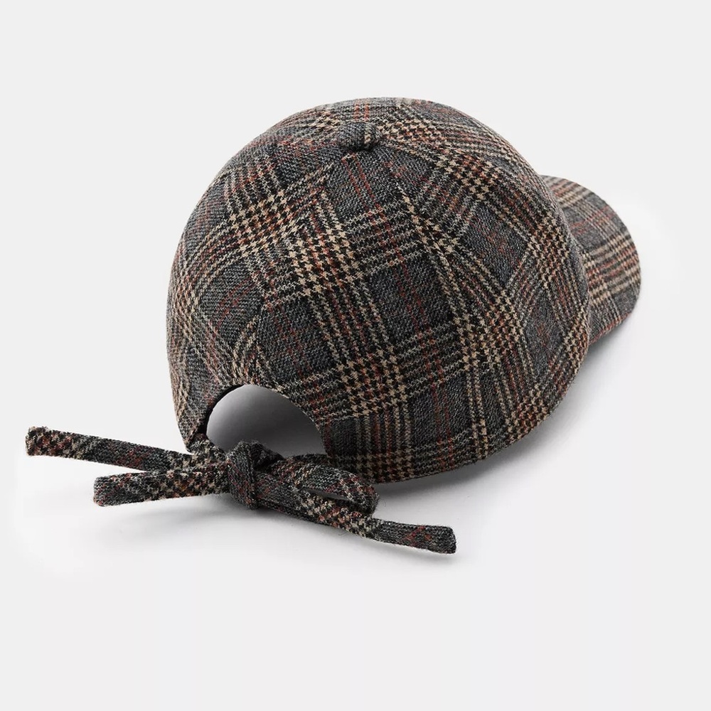 Zara Plaid Wool Cap with Charming Tie back